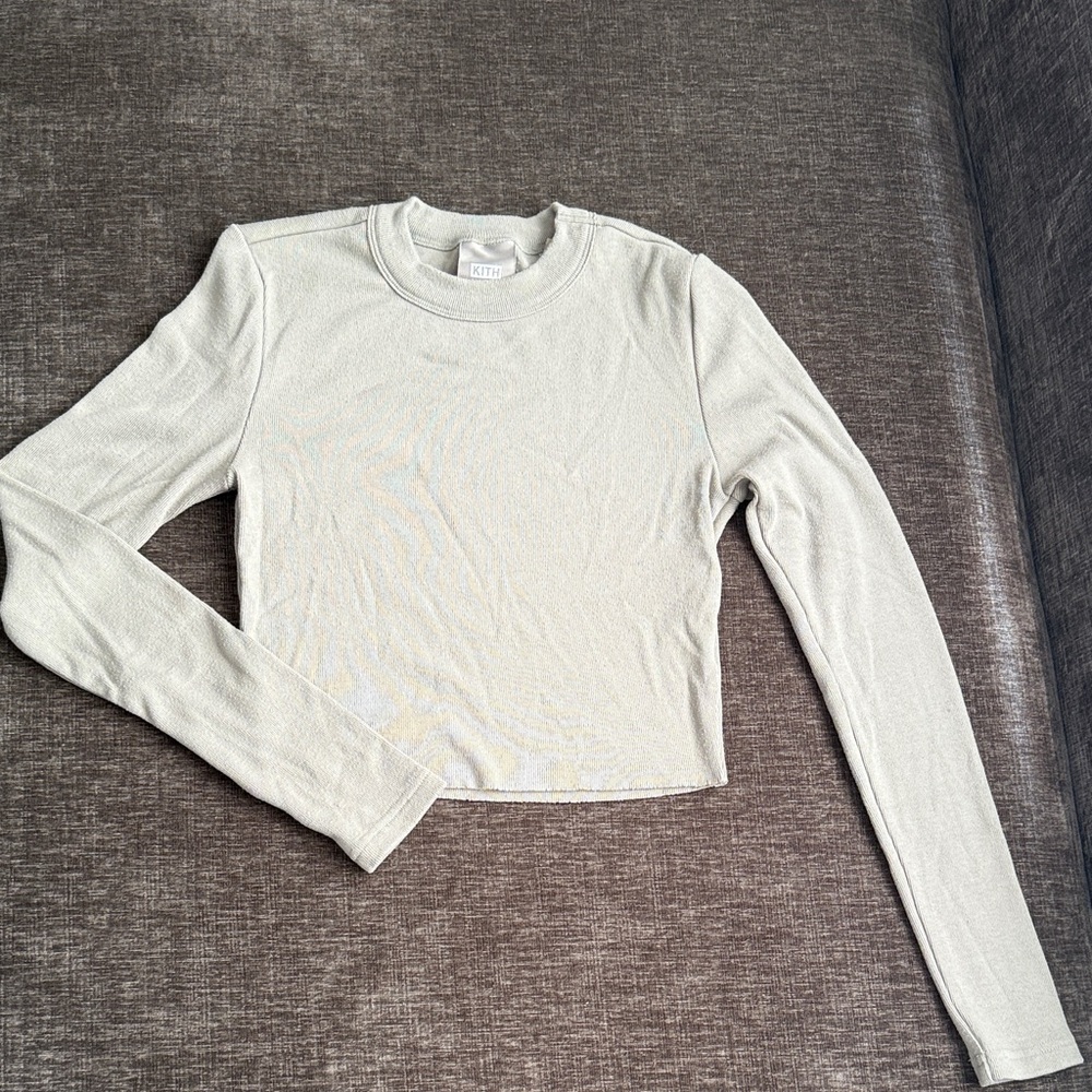 Kith Long Sleeve Cropped Crewneck Top in Sage